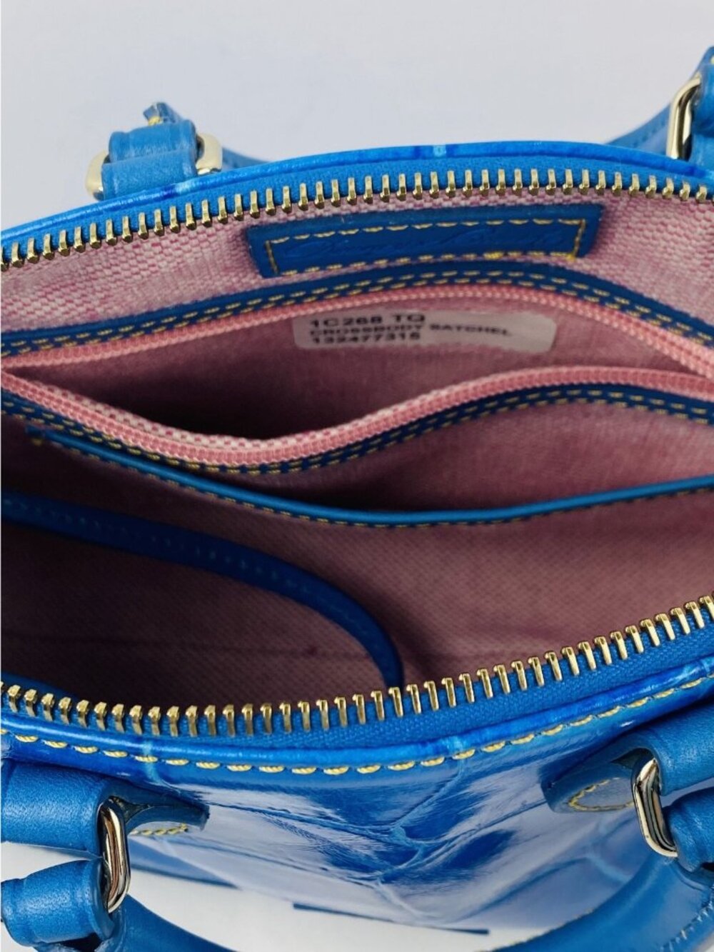 Dooney & Bourke Turquoise Croco Embossed Leather Small/Med Satchel Gold Hardware - Picture 12 of 16